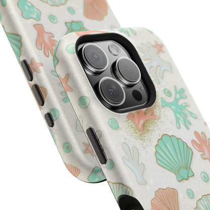Sea Shells Magnetic Impact Phone Case — Pastel Coral & Teal Beach Design