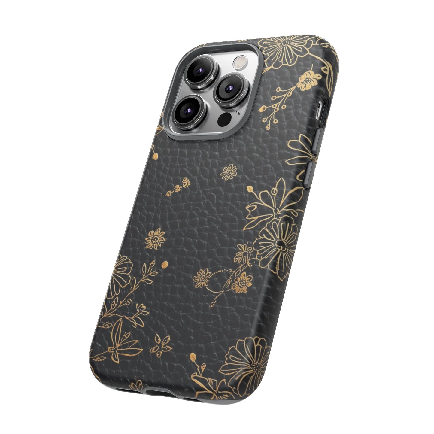 Floral Gold Foil Leather Texture Tough Phone Case