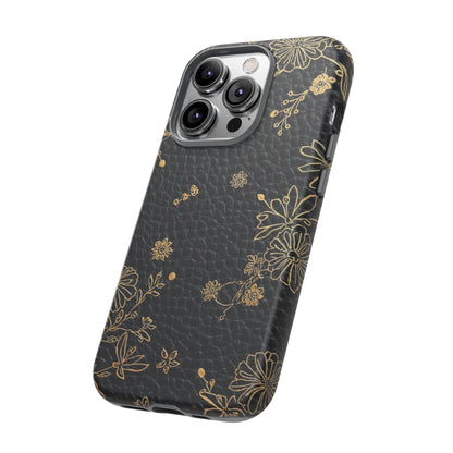 Floral Gold Foil Leather Texture Tough Phone Case