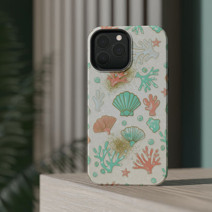 Sea Shells Magnetic Impact Phone Case — Pastel Coral & Teal Beach Design