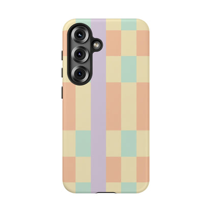 Pastel Checkered Phone Case — Retro Stripe Tough Case