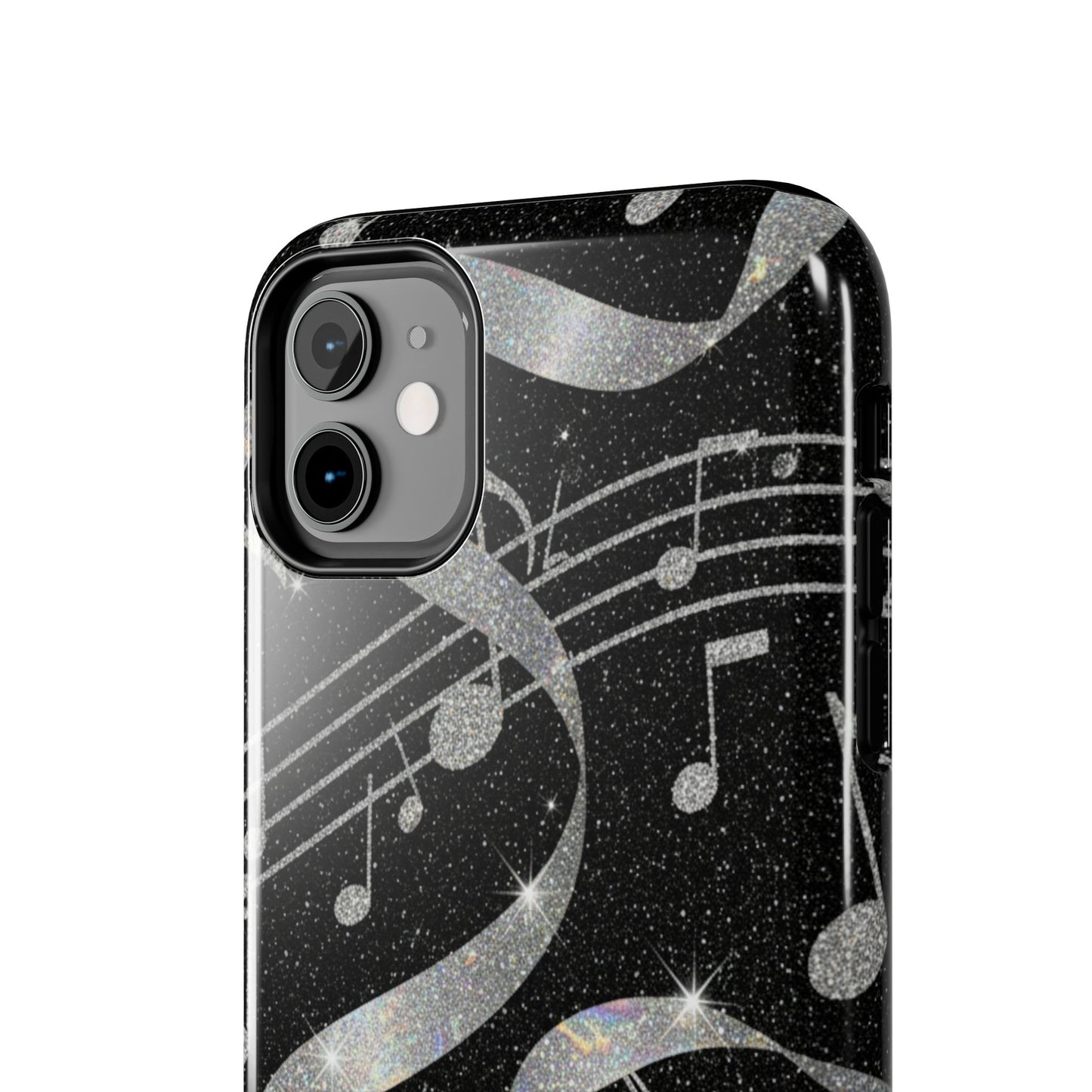 Musical Notes Tough Phone Case – Glitter Black Musician Phone Cover