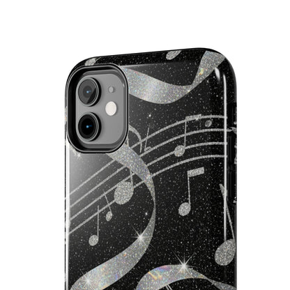 Musical Notes Tough Phone Case – Glitter Black Musician Phone Cover