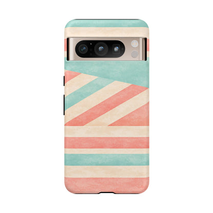 Pastel Stripes Tough Phone Case – Retro Coral & Teal Protective Cover