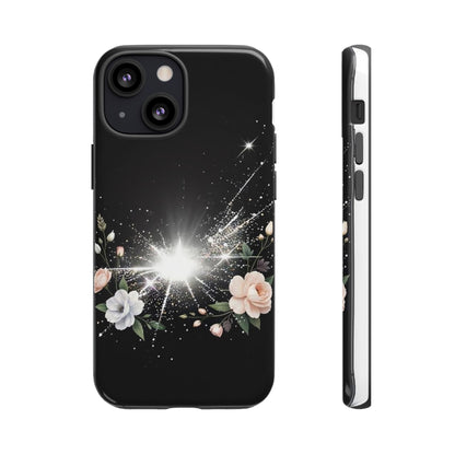Floral Burst Phone Case — Protective Black Sparkle Design