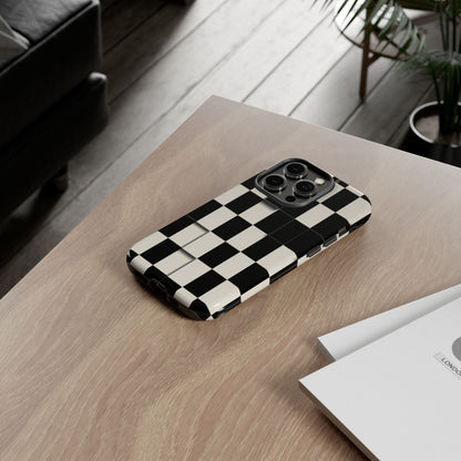 Checkerboard Tough Phone Case — Classic Black & Cream Grid Protective Cover