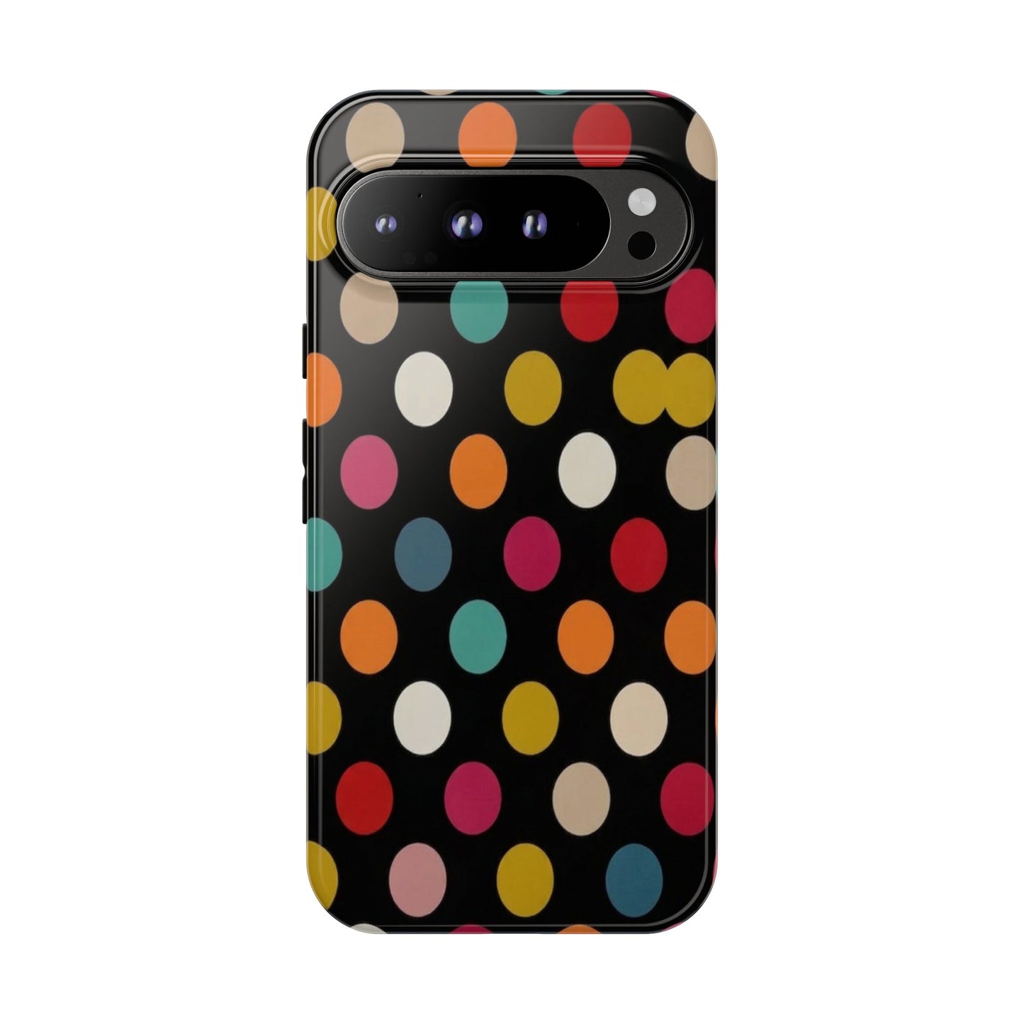Polka Dot Tough Phone Case – Colorful Retro Dots on Black