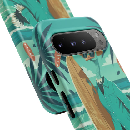Phone Case — Retro Dressed Seagull Surfing Beach Illustration