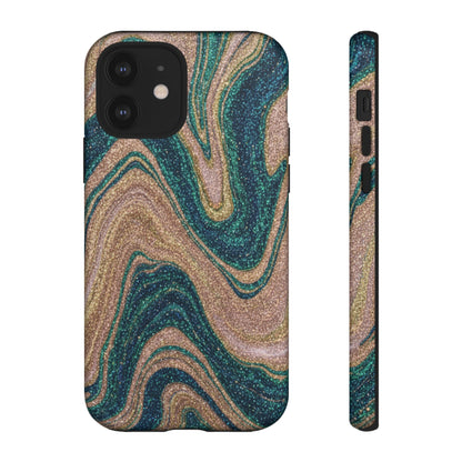 Marbled Teal & Gold Phone Case — Glitter Swirl Tough Case