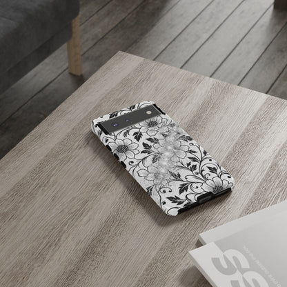 Floral Lace Phone Case — Black & White Vintage Flower Protective Case