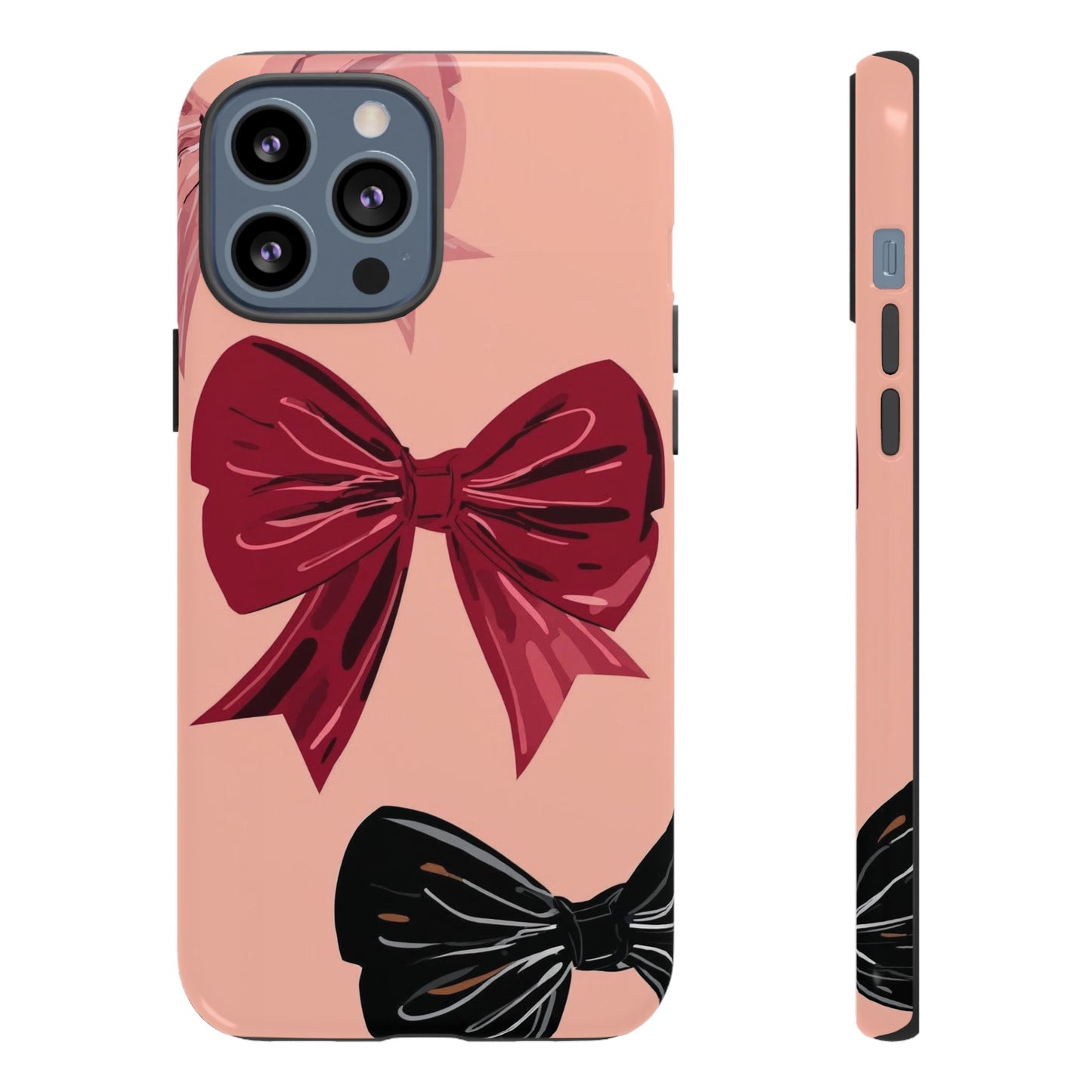 Bow Pattern Tough Phone Case — Pink, Red & Black Decorative Bows