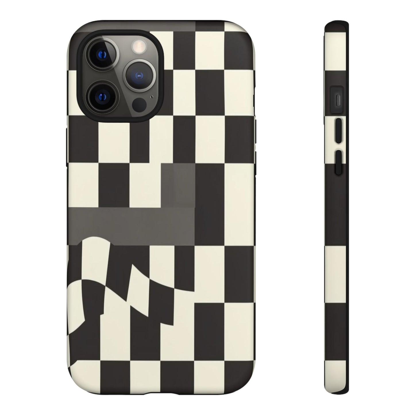 Checkerboard Wave Phone Case — Black & Cream Graphic Tough Case