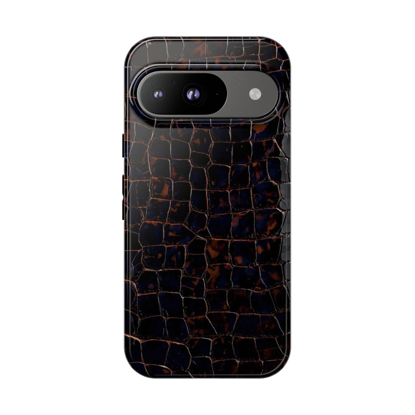 Croc-Embossed Tough Phone Case — Shockproof Black Alligator Texture