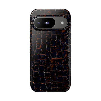 Croc-Embossed Tough Phone Case — Shockproof Black Alligator Texture