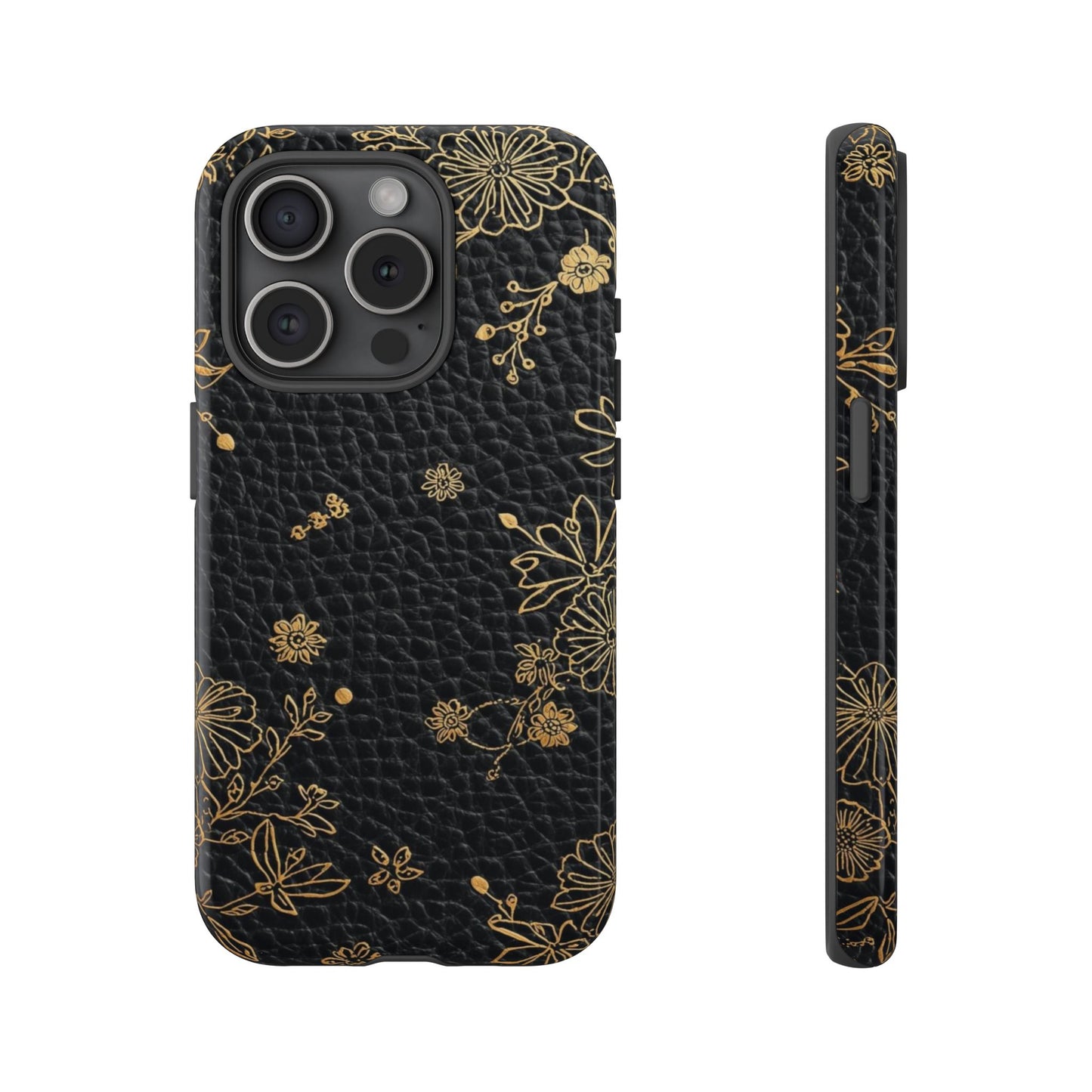 Floral Gold Foil Leather Texture Tough Phone Case