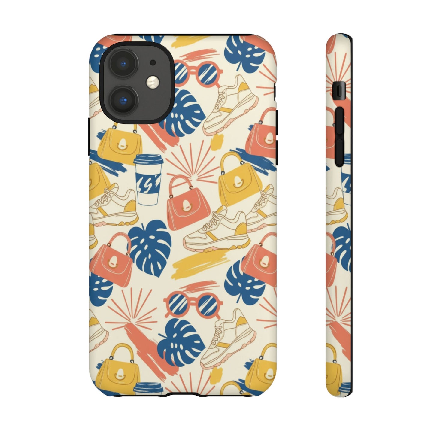 Tough Cases: Retro Summer Pattern Phone Case – Sunglasses, Sneakers & Tropical Leaves