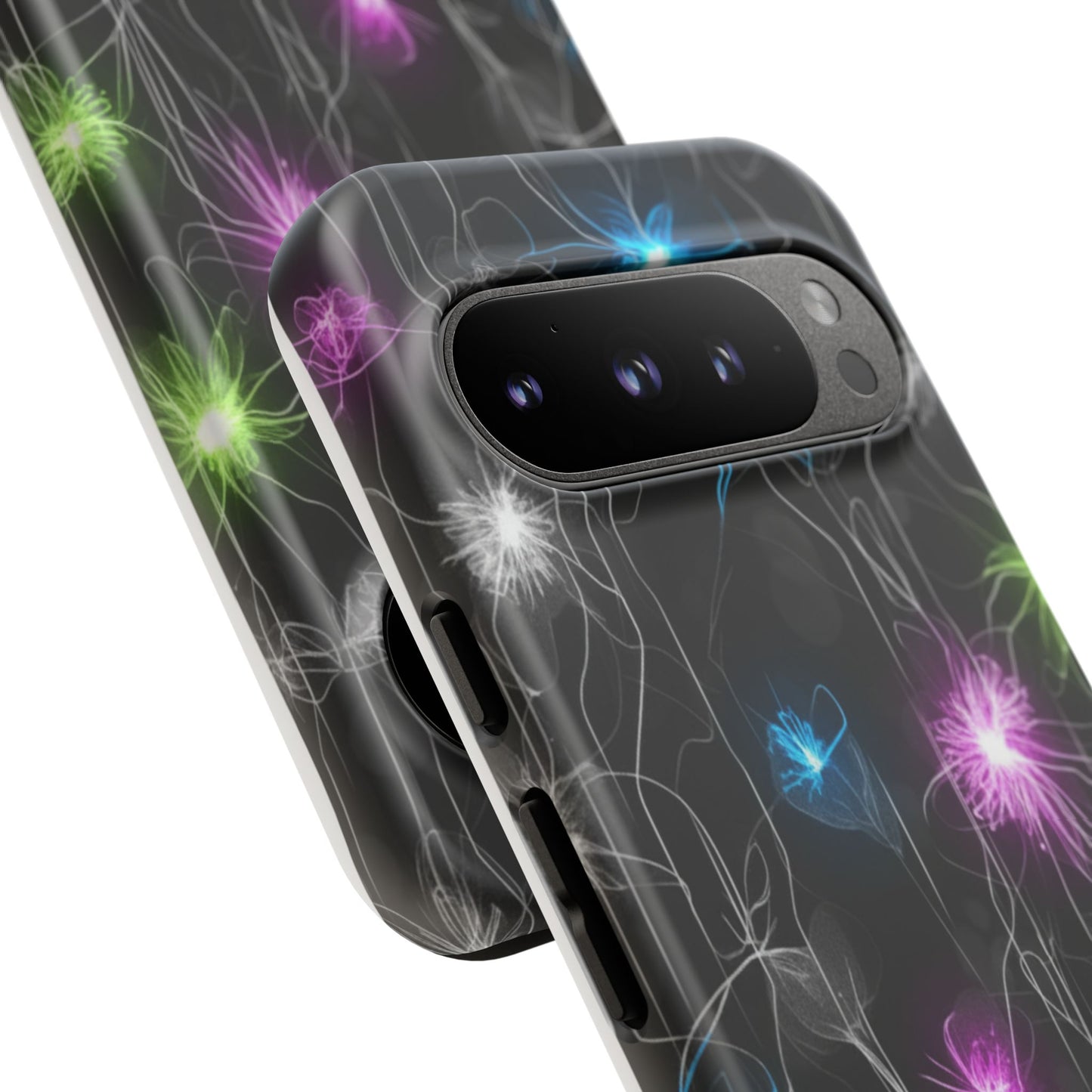 Neon Floral Tough Phone Case — Glow Flower Protective iPhone Cover