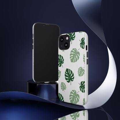 Monstera Leaf Tough Phone Case – Tropical Green Palm Pattern Protective Cover