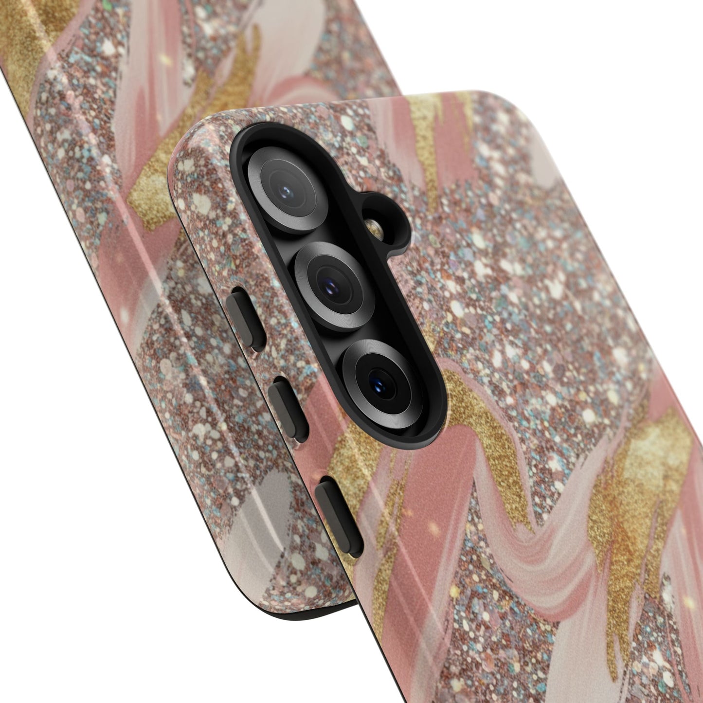 Glitter Blush Marble Phone Case — Pink Gold Swirl Tough Case
