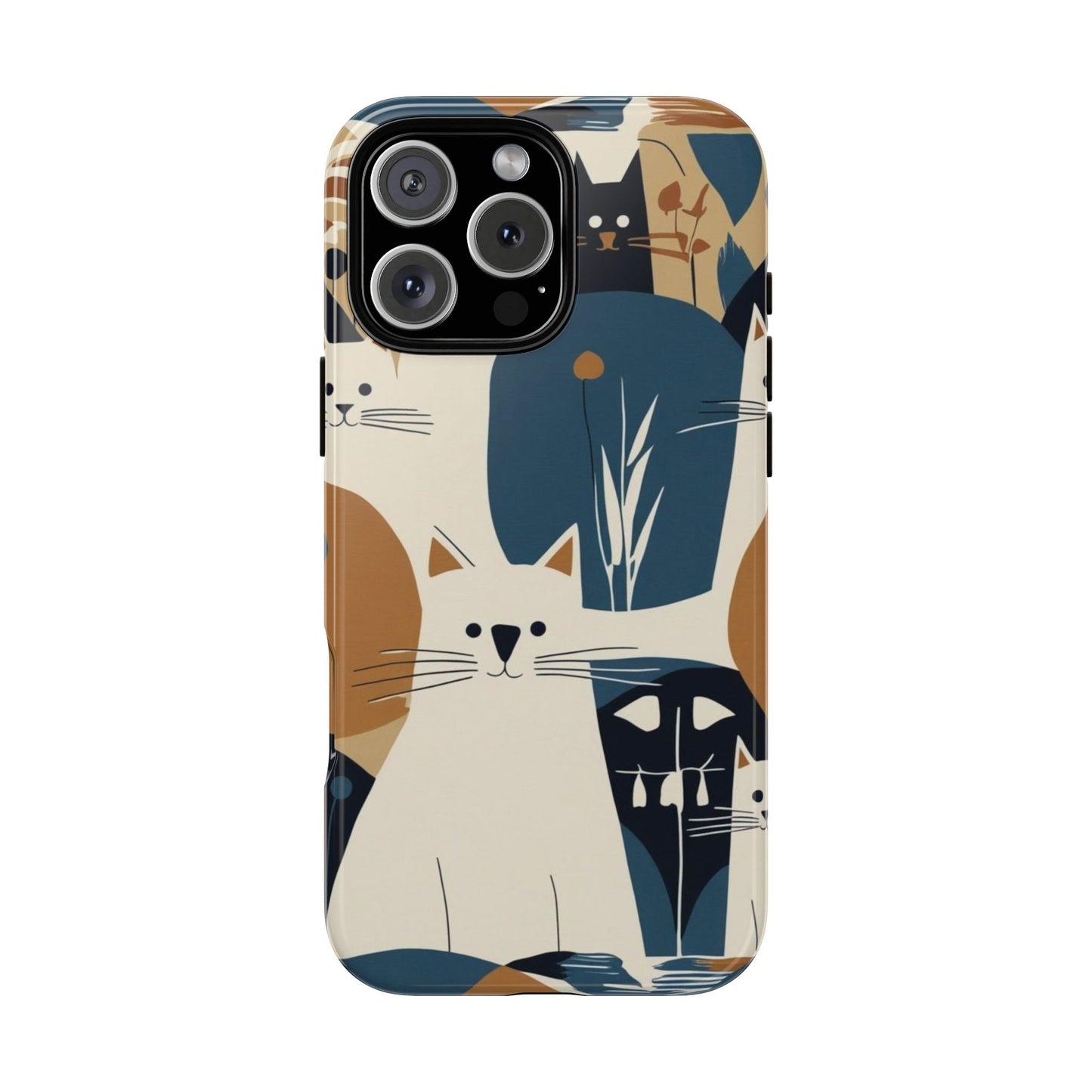 Cat Pattern Phone Case – Retro Abstract Cats Protective iPhone Cover