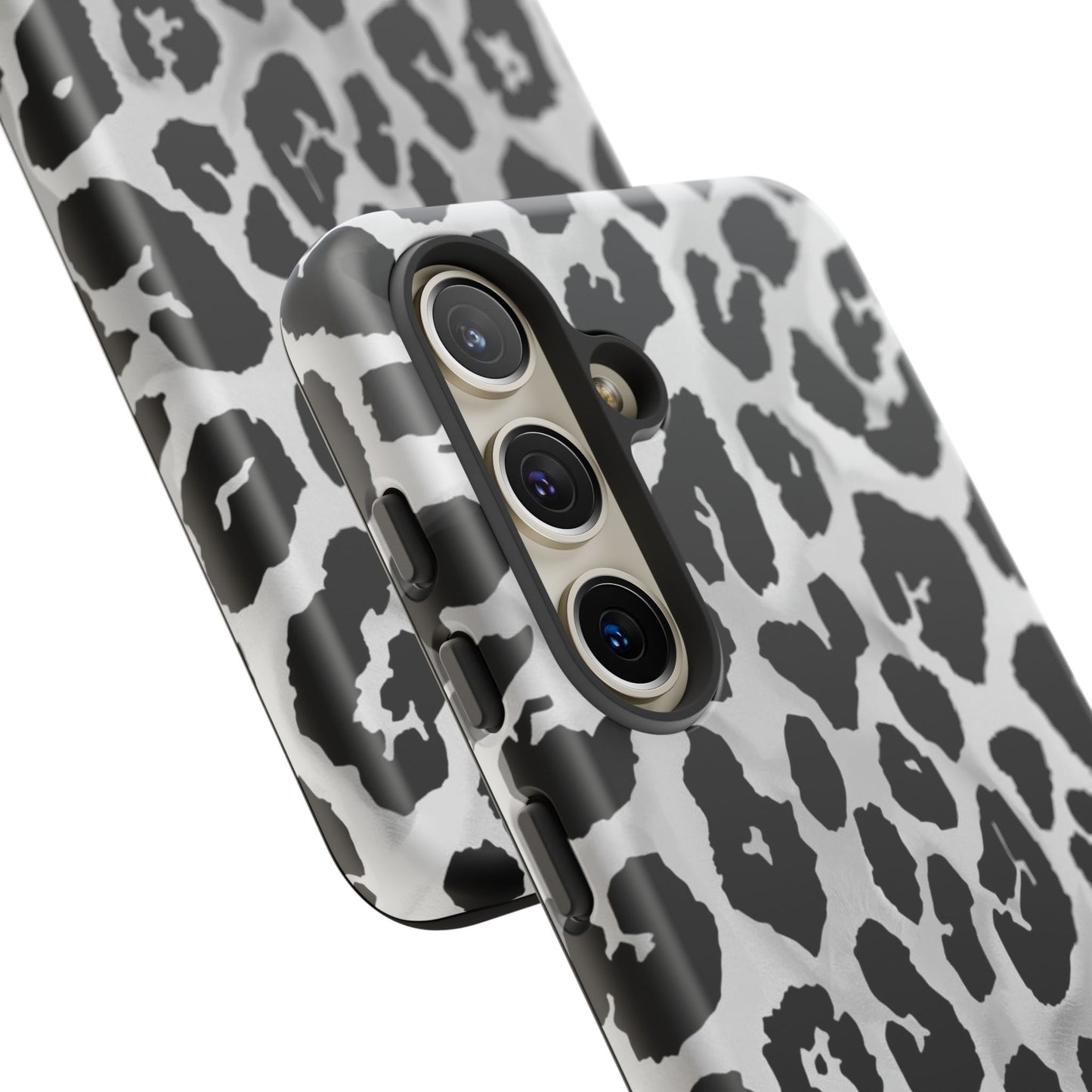 Leopard Print Tough Phone Case – Black & White Animal Pattern Protective Cover