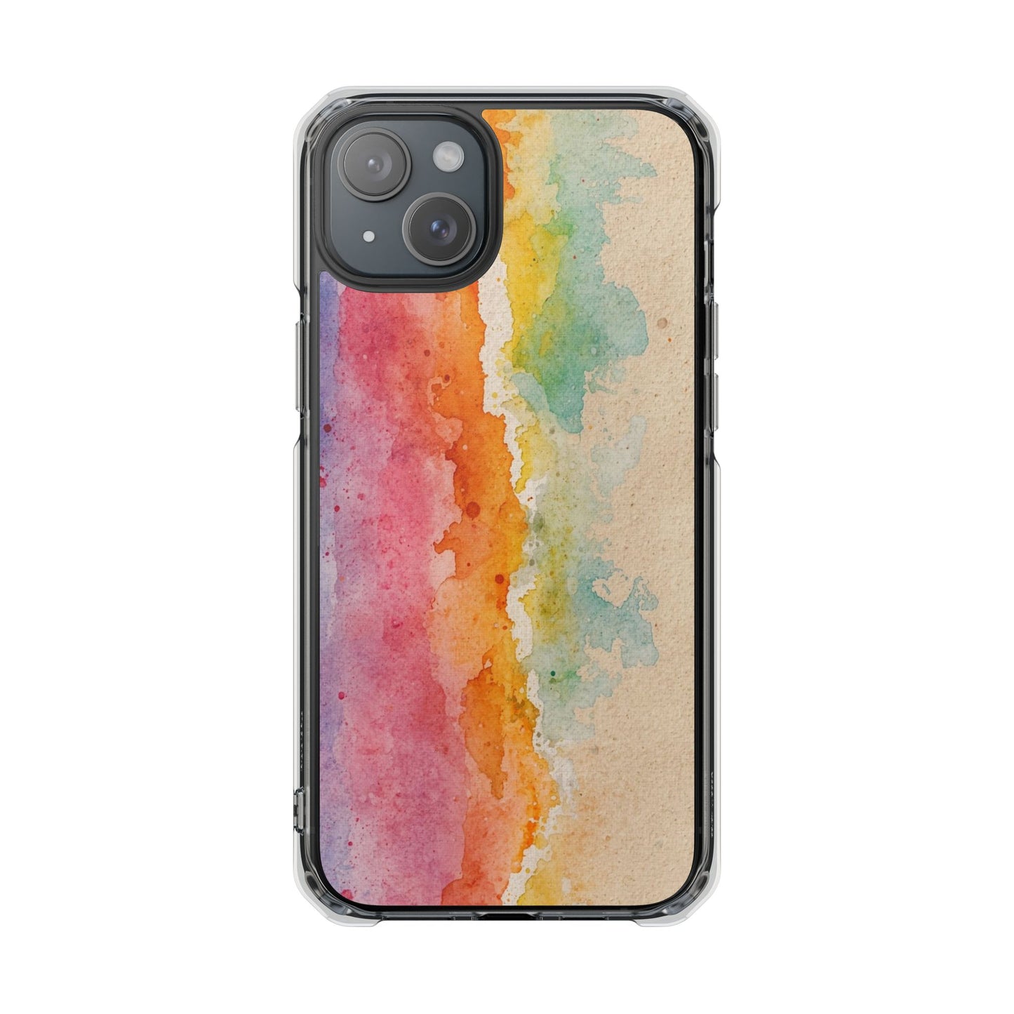 Clear Magnetic Phone Case — Watercolor Sunset Stripe Design