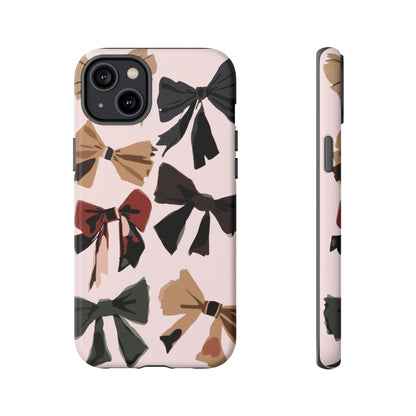 Bow Pattern Phone Case - Pink, Brown & Black Bows Protective Cover