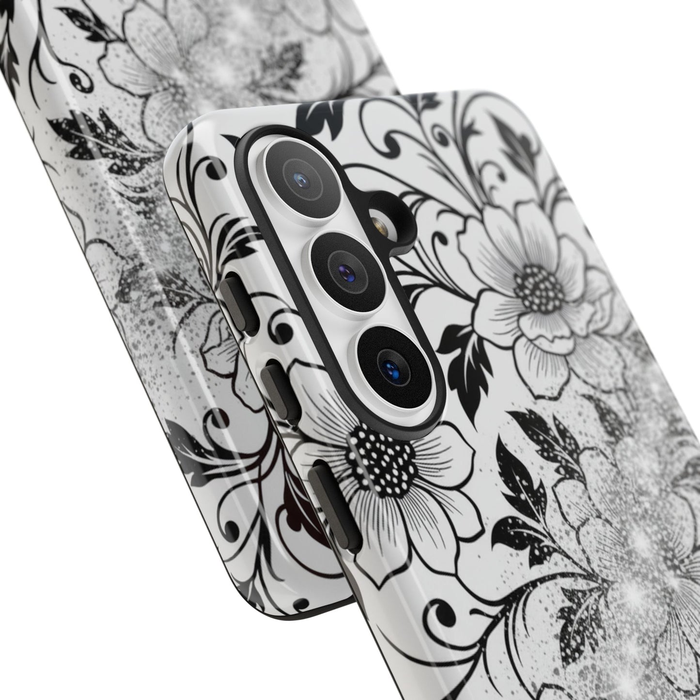 Floral Lace Phone Case — Black & White Vintage Flower Protective Case