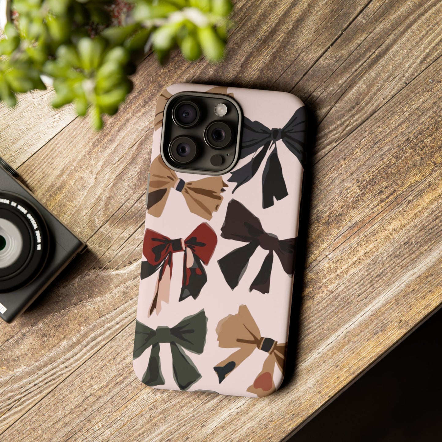 Bow Pattern Phone Case - Pink, Brown & Black Bows Protective Cover