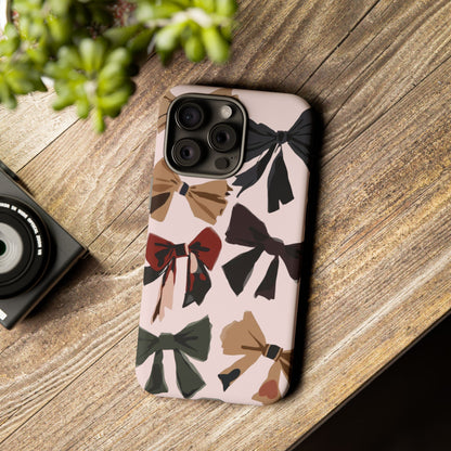 Bow Pattern Phone Case - Pink, Brown & Black Bows Protective Cover