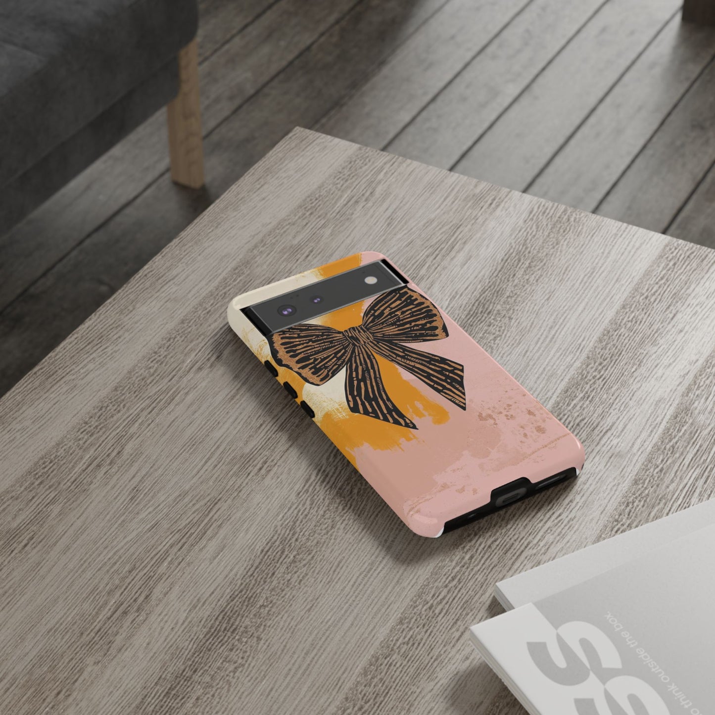 Bow Brushstroke Tough Phone Case — Pink & Mustard