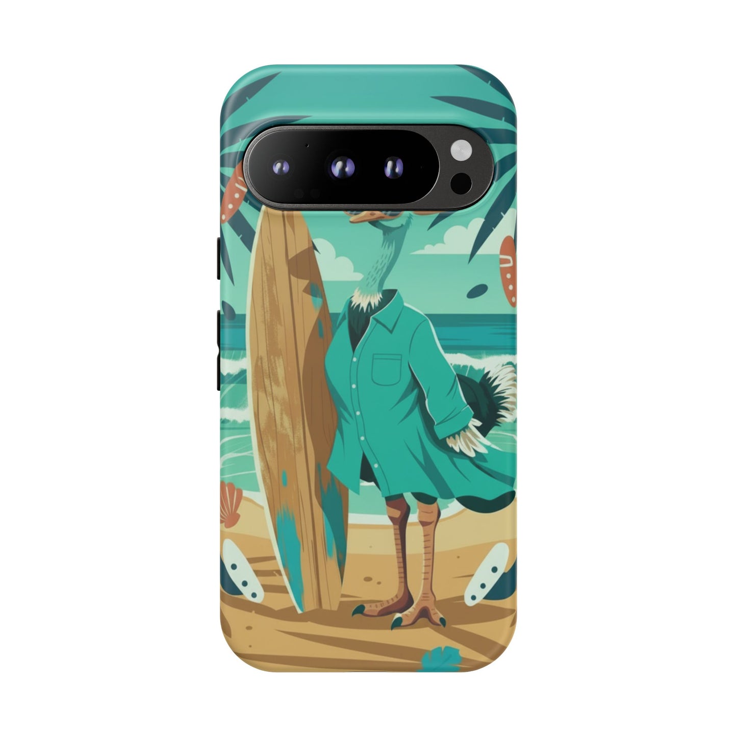 Phone Case — Retro Dressed Seagull Surfing Beach Illustration