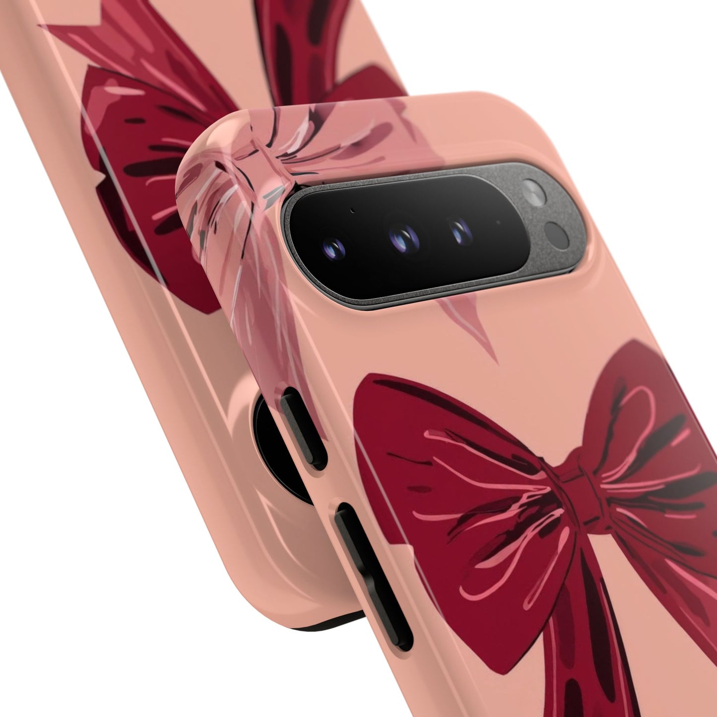 Bow Pattern Tough Phone Case — Pink, Red & Black Decorative Bows