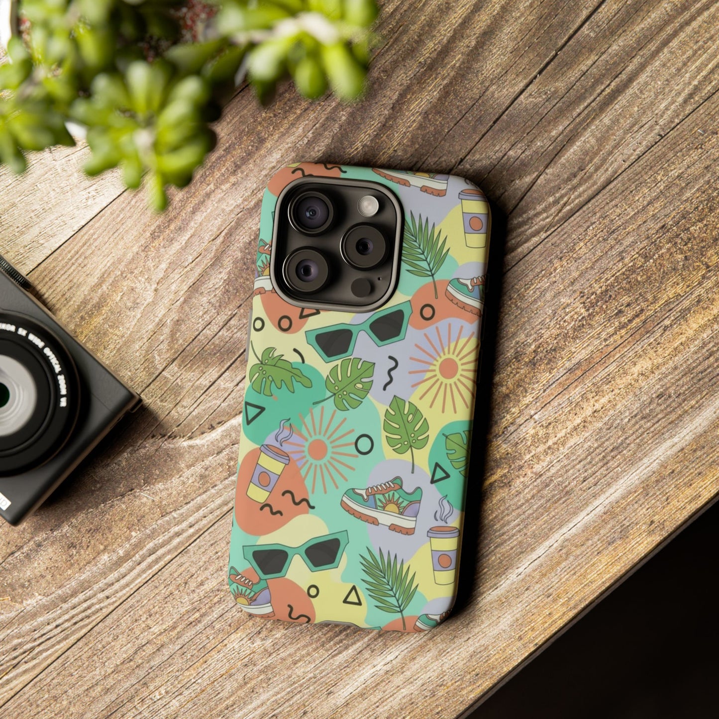 Tropical Summer Phone Case — Retro Sunglasses, Sneakers & Palm Pattern