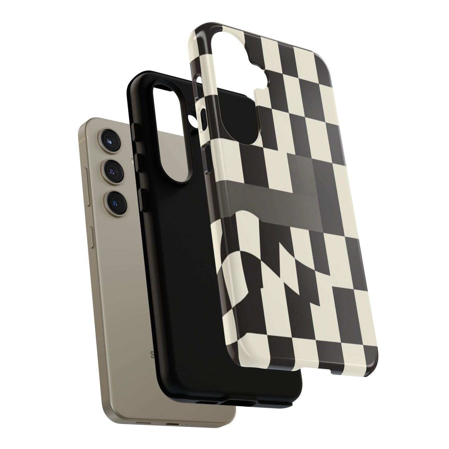 Checkerboard Wave Phone Case — Black & Cream Graphic Tough Case