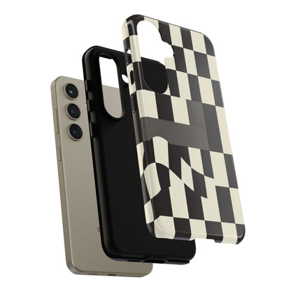 Checkerboard Wave Phone Case — Black & Cream Graphic Tough Case