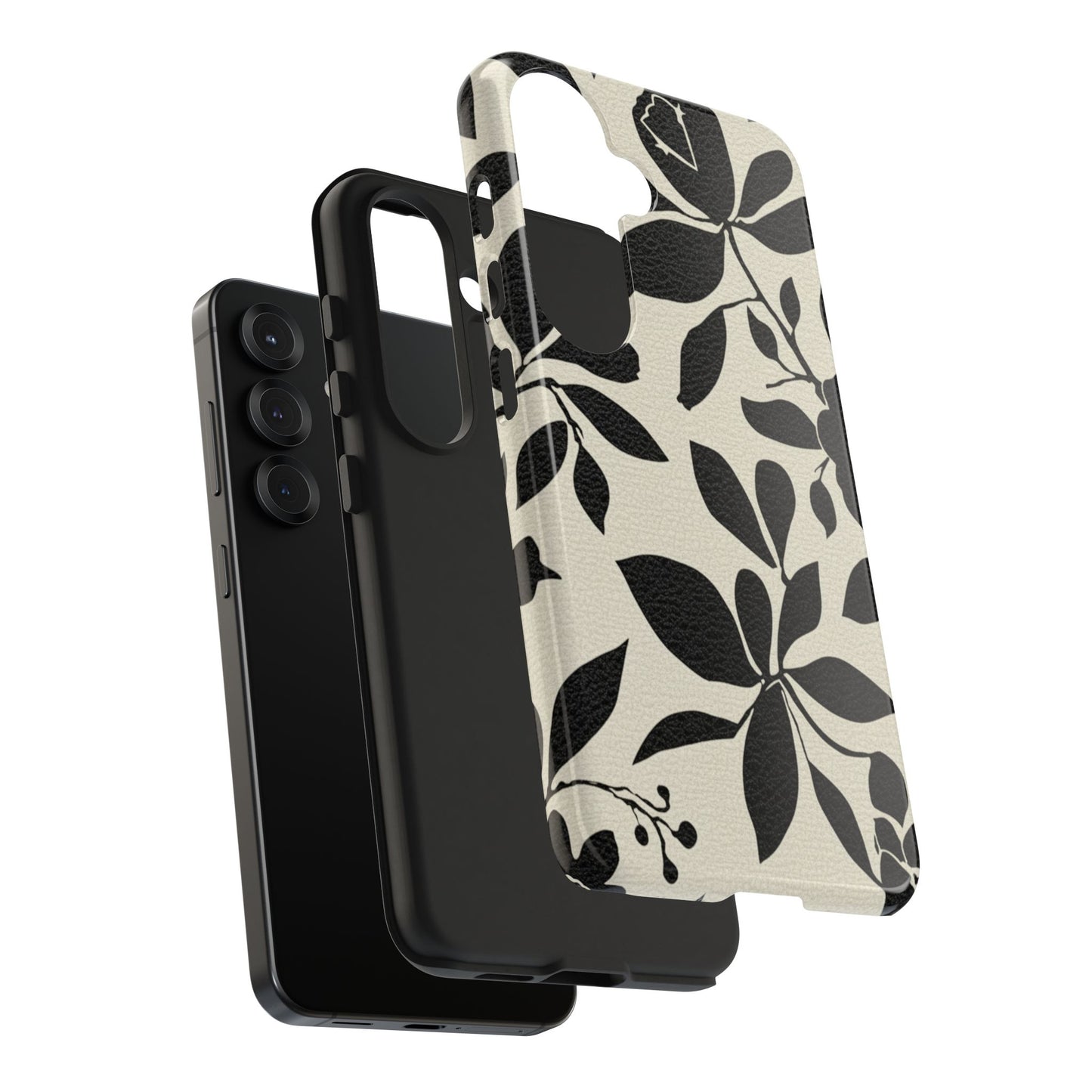 Tough Phone Case — Black Floral Silhouette Protective Cover