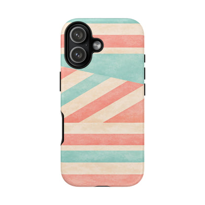 Pastel Stripes Tough Phone Case – Retro Coral & Teal Protective Cover
