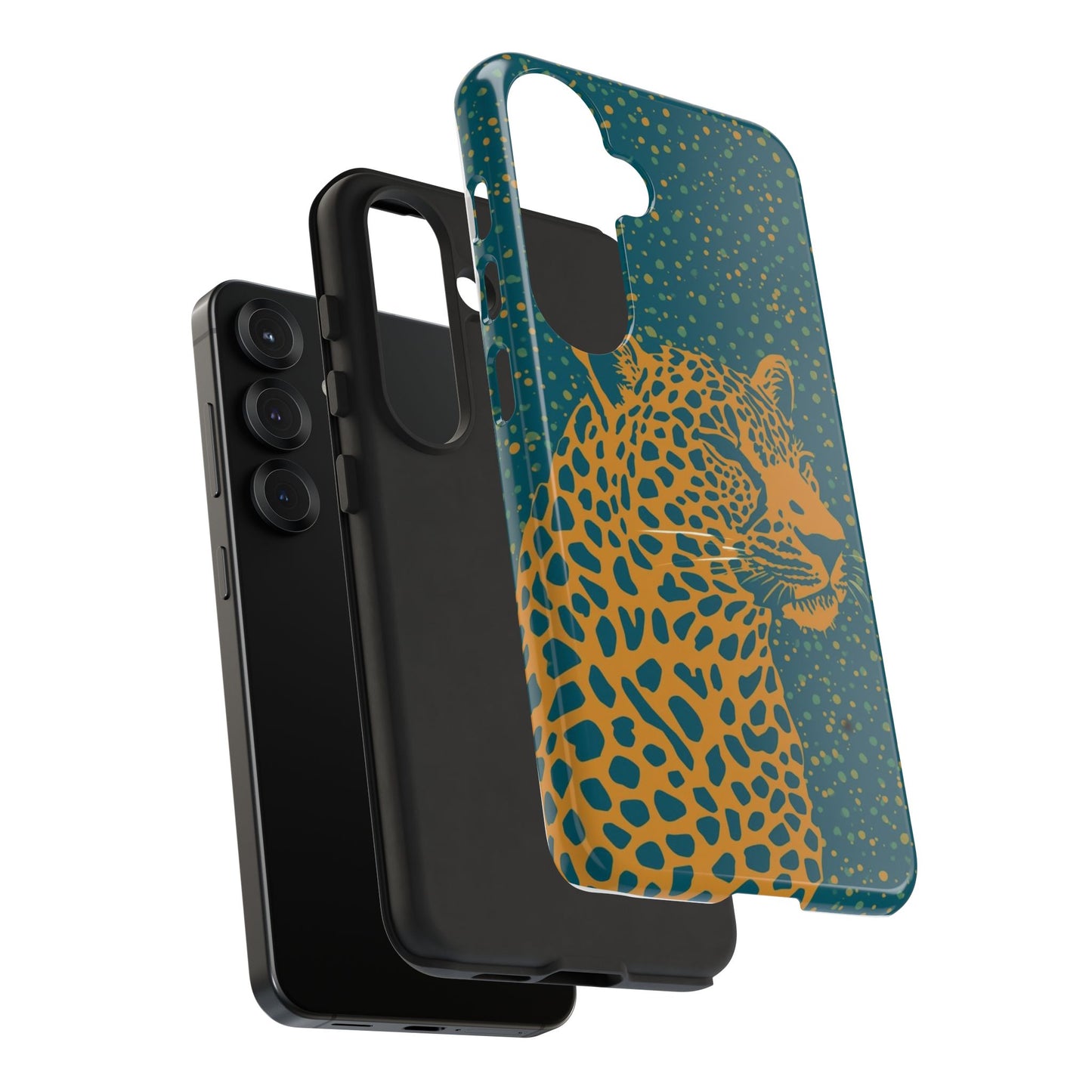 Leopard Spotlight Phone Case — Teal Gold Animal Print Protective Cover