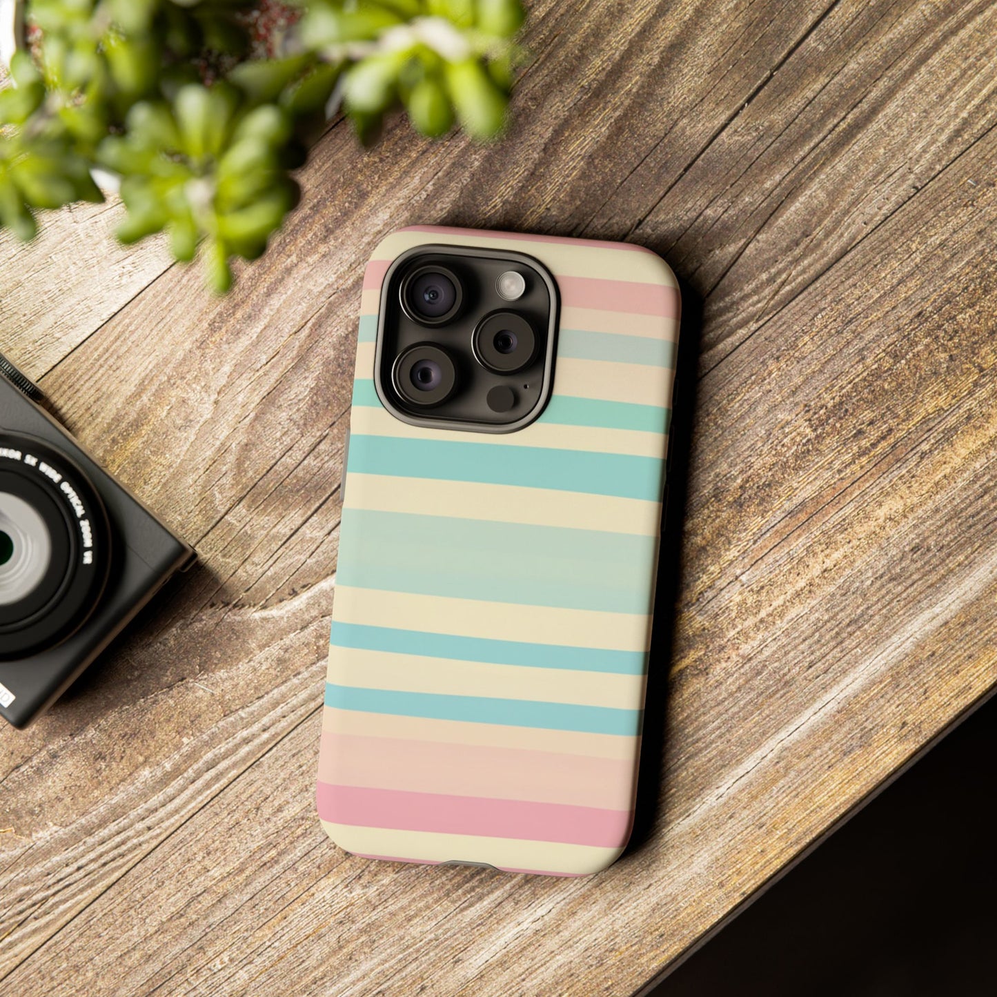 Pastel Striped Tough Phone Case – Protective Retro Rainbow Design