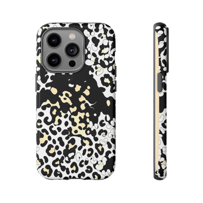 Leopard Splash Tough Phone Case — Black & Cream Animal Print Protective Cover