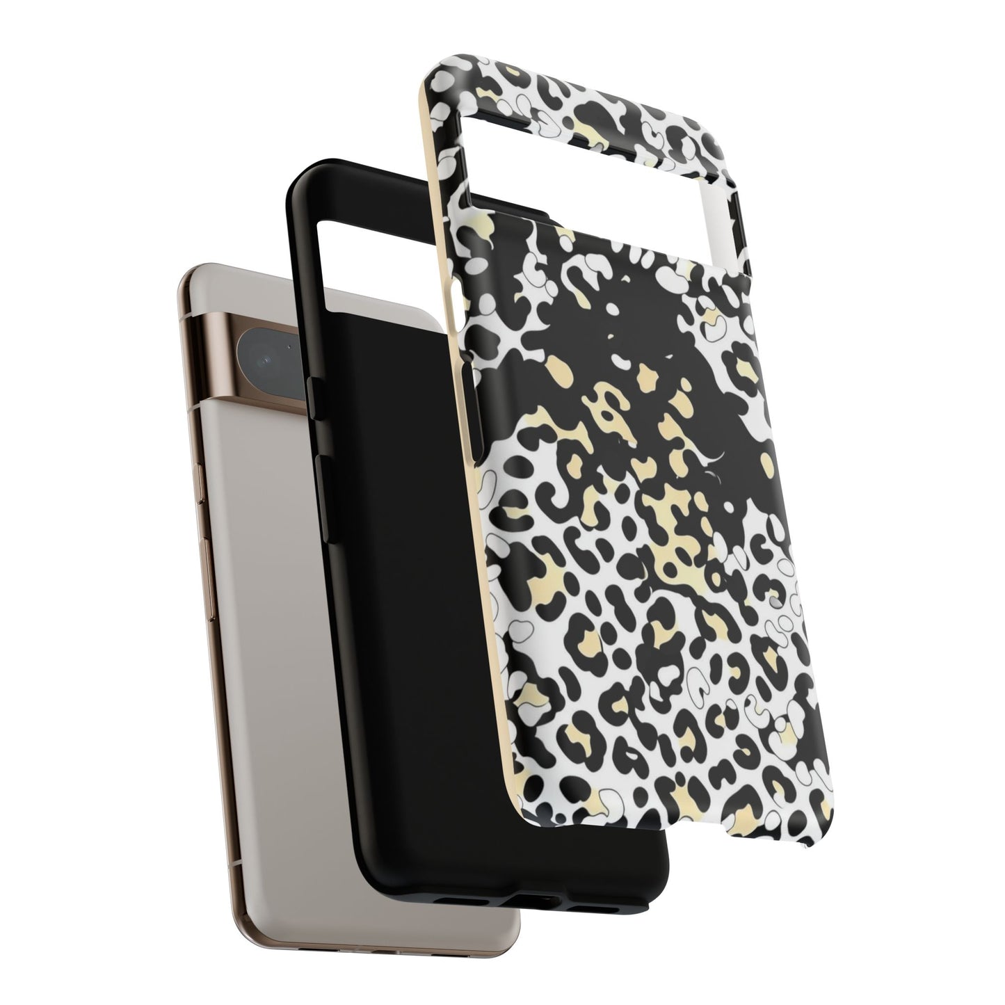 Leopard Splash Tough Phone Case — Black & Cream Animal Print Protective Cover