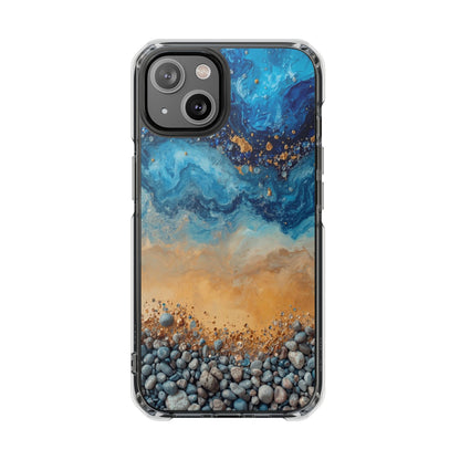 Clear Magnetic Phone Case — Blue Ocean Agate Design, Impact-Resistant Protection