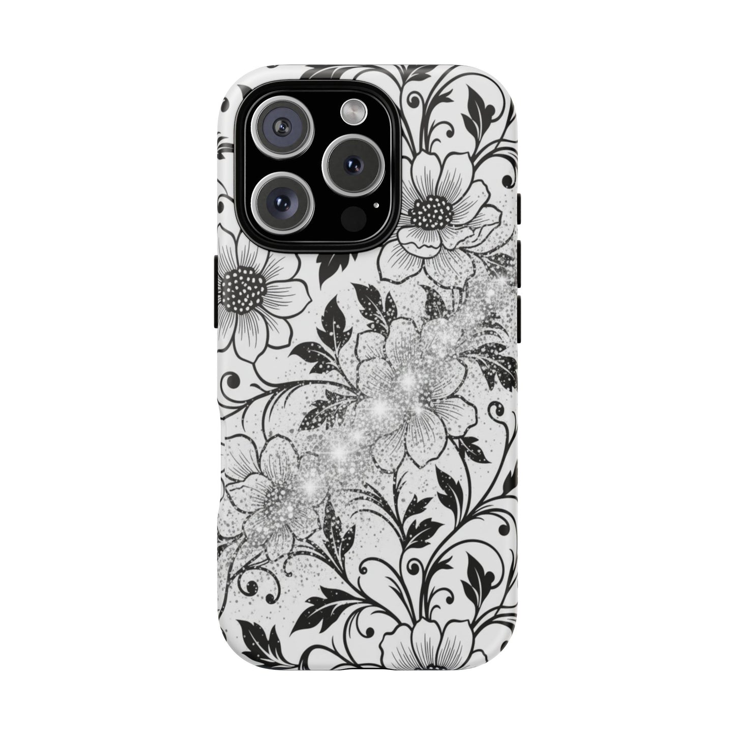 Floral Lace Phone Case — Black & White Vintage Flower Protective Case