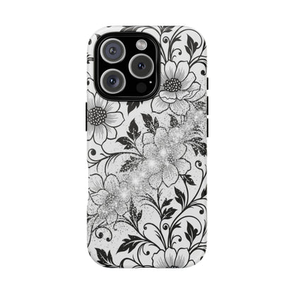 Floral Lace Phone Case — Black & White Vintage Flower Protective Case