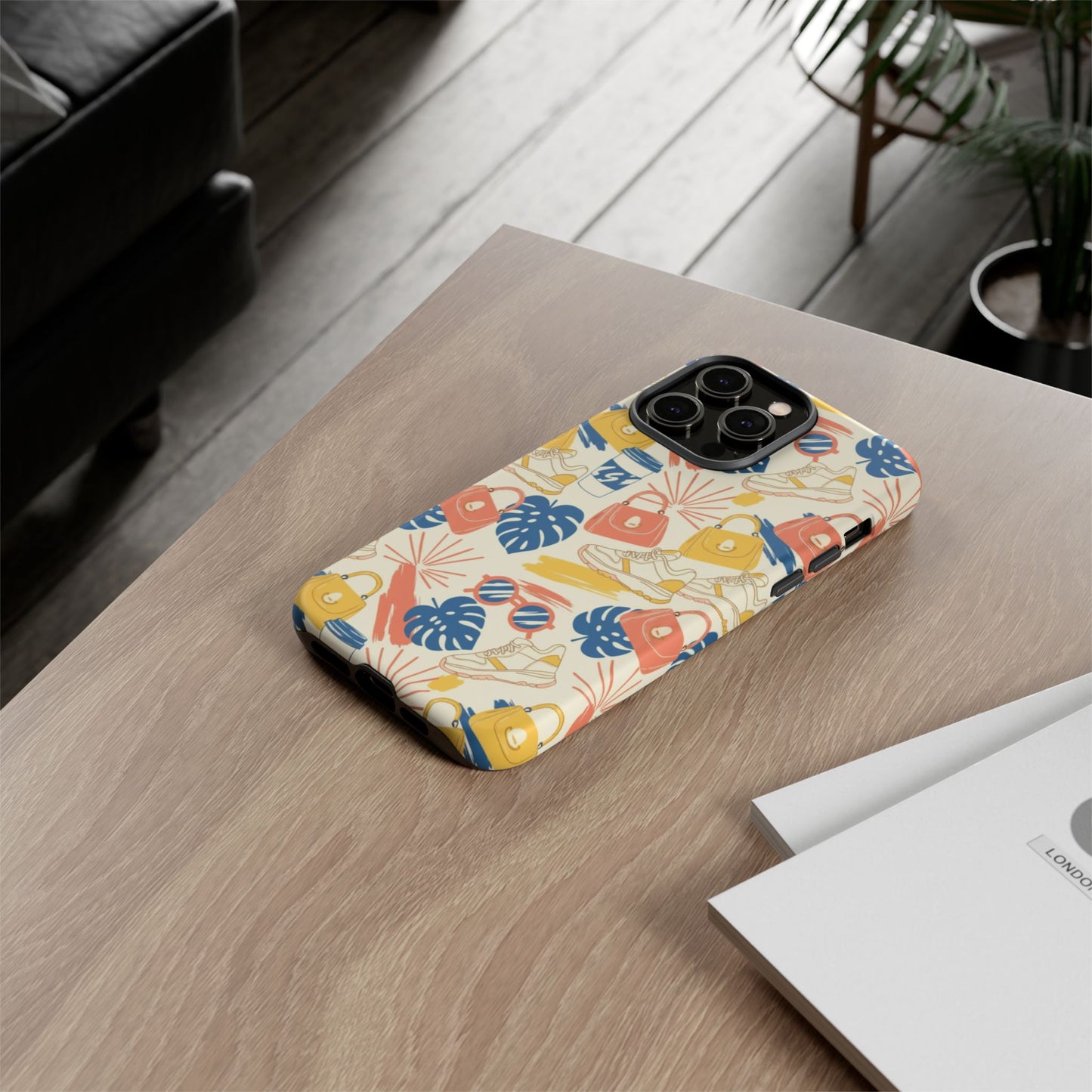 Tough Cases: Retro Summer Pattern Phone Case – Sunglasses, Sneakers & Tropical Leaves