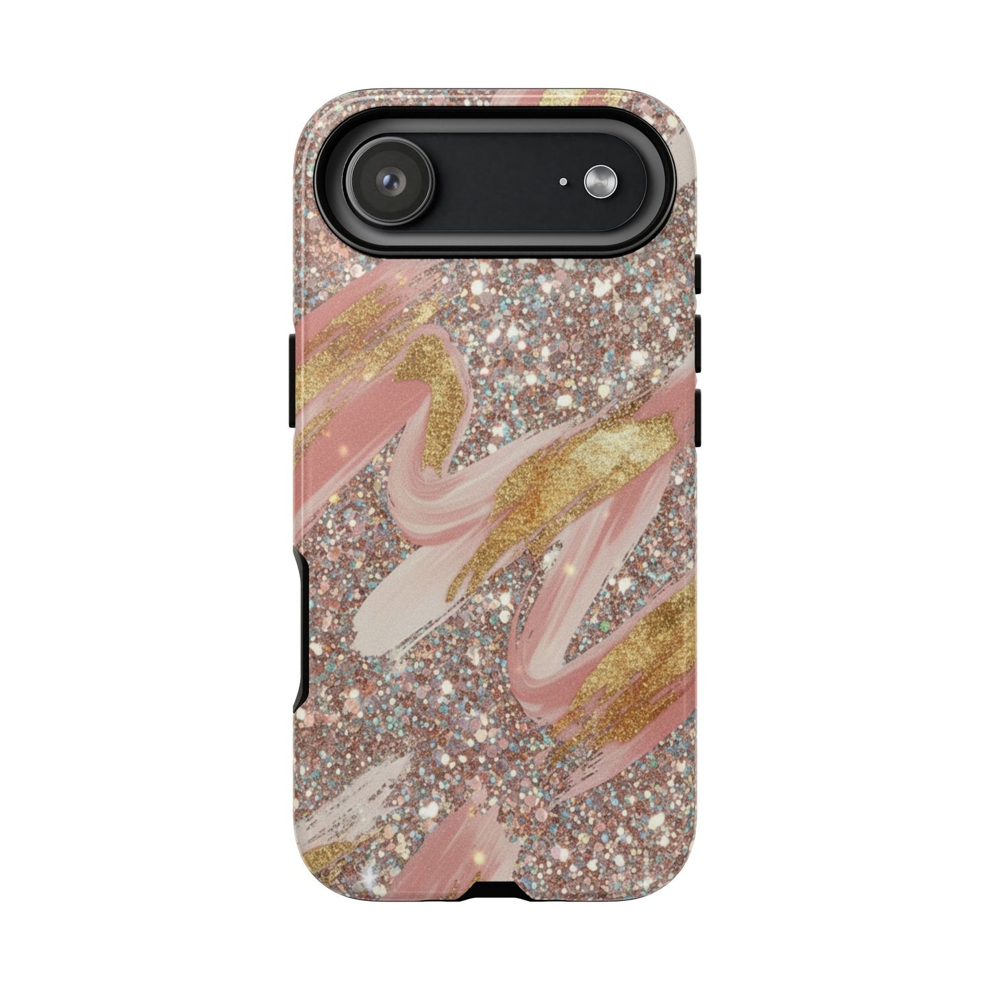 Glitter Blush Marble Phone Case — Pink Gold Swirl Tough Case