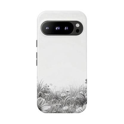 Butterfly Floral Tough Phone Case – Monochrome Garden Protection