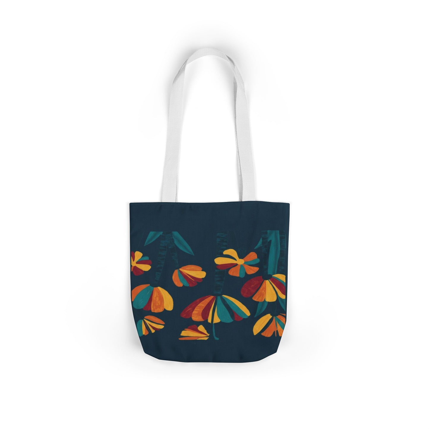 Floral Canvas Tote Bag — Retro Orange & Teal Wildflower Design