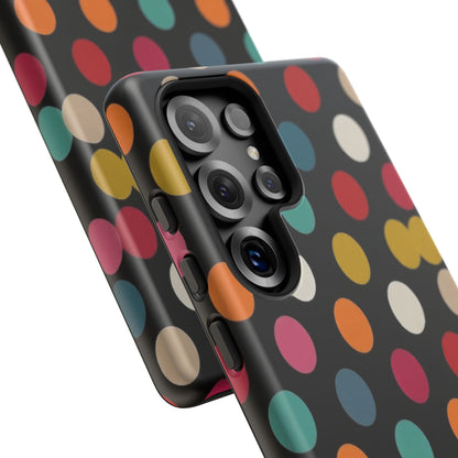 Polka Dot Tough Phone Case – Colorful Retro Dots on Black